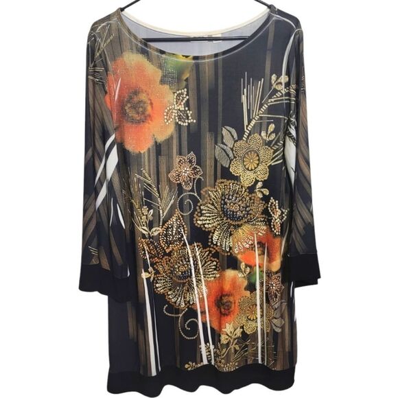 CATO Gold & Orange Sparkly Floral Blouse - Picture 1 of 9